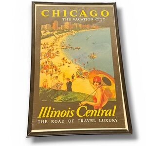 Chicago the Vacation City Framed Vintage Retro Poster Illinois Travel Lake Beach
